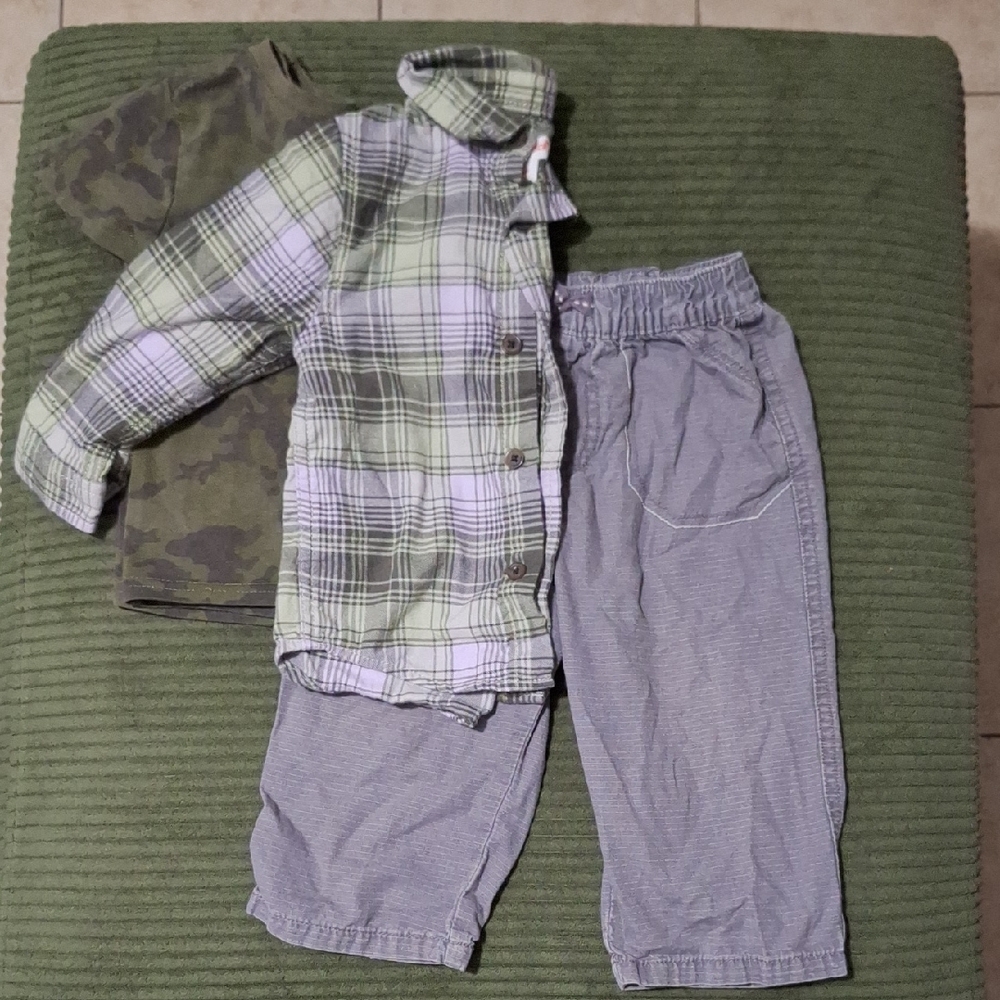 Plaid Shirt and Striped Pants Set